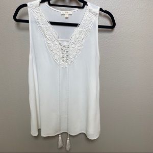 E&M Cream Crochet Tank/Sleeveless Blouse